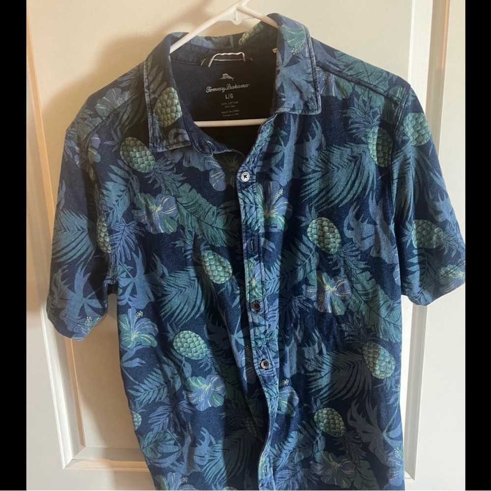 Tommy Bahama Navy and Teal Pineapple Men's Shirt